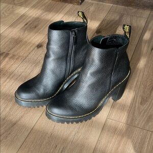 Dr. Martens Black Heeled Boots with Yellow Accents